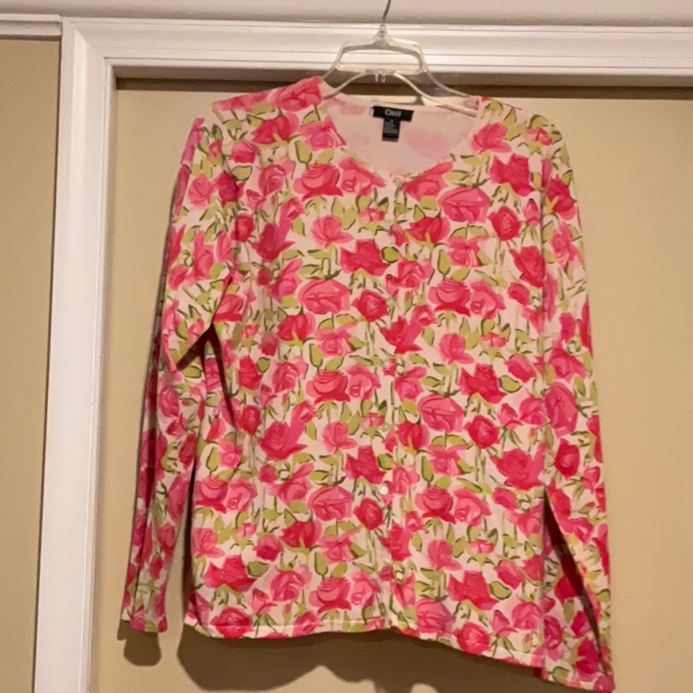Obee shades of Pink and Green Floral lightweight cardigan